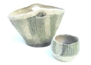 panier et pot en feutre fait-main vert Lichen