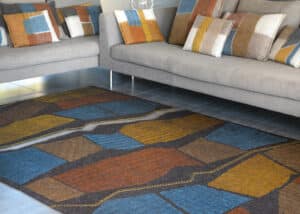 Tapis en laine feutrée, ocre/indigo